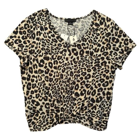 Sanctuary XL Leopard Print Twist Hem V-Neck Short Sleeve Casual Top - Picture 3 of 6